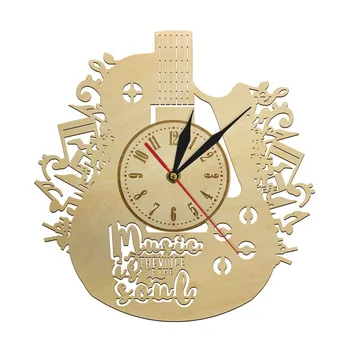 

Guitar Design Wooden Clock Music is the voice of the soul Musical Dreamer Guitarist Fans Room Decor Wall Clock
