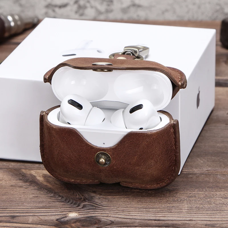 Роскошный чехол из натуральной коровьей кожи airpods Pro apple fundas auriculares inalambricos airpod 3 чехол с брелком для ключей