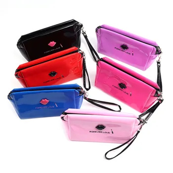 

Fashion Women Travel Portable PU Cosmetic Case Cute Lips Pattern Bright Color Cosmetic Bag for Woman Multifunction Makeup Bag