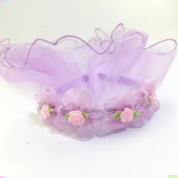 

Girls Wedding Agaric Mesh Veil Headband Glitter Powder Trim Artificial Flower Wreath Crown Hair Hoop First Communion Headband