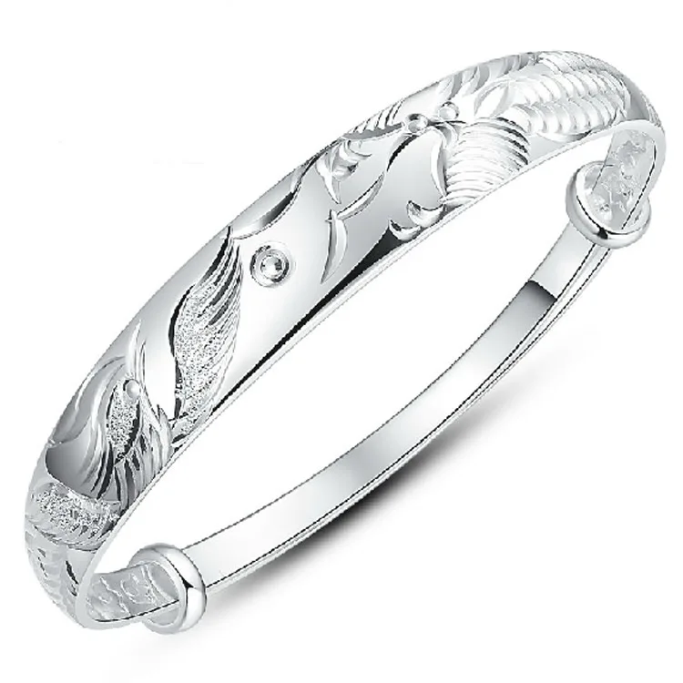 

Pure Silver S999 Sterling Silver Bracelet Car Flower Slidable Dragon & Phoenix to Give Mom Old Man Bracelet Hand Silver Accessor