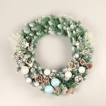 

50CM Christmas Decorations White Pine Cone Christmas Wreath with LED Festival Light Home Store Door Window Hanging Garland Decal