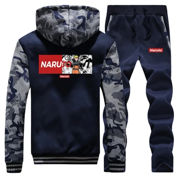 

Anime Naruto Harajuku Sweatshirt Mens Winter Jacket+Pant 2PC Sets Men Camouflage Hoodies Fashion Coat Thick Fleece Warm Suit