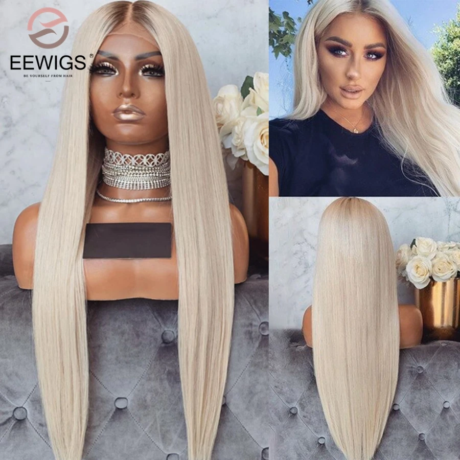 Eewigs Ash Blonde Lace Front Wig Heat Resistant Platinum Light Blonde Wig Ombre Red Straight Synthetic Lace Wigs For Black Women Synthetic None Lace Wigs Aliexpress