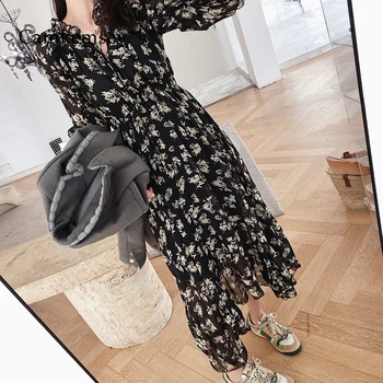 

CamKemsey Casual Long Sleeve Deep V Neck Spring Floral Print Elegant Party Maxi Dresses 2020 Boho Vacation Beach Long Dress