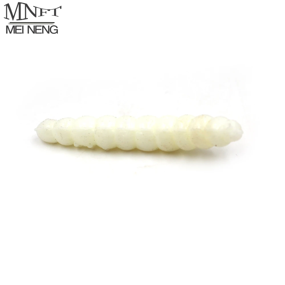 

MNFT 50Pcs White Green Lifelike Fishing Lure 3.8Cm Bionic Bread Bug Grubs Trout Lure Soft Maggot Bait