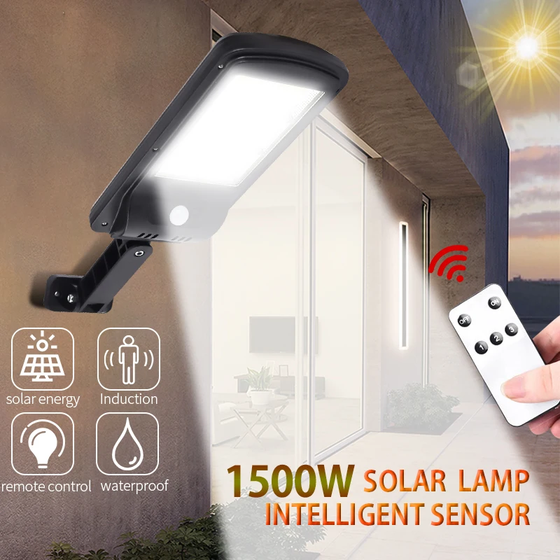1500W Solar Light Street LED Smart PIR Motion Sensor Remote Control Waterproof Lamp On The Wall Decoration Outdoor Lights 3000LM