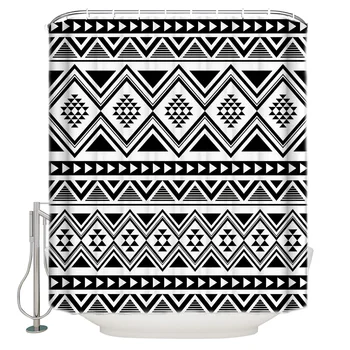 

Navajo Tuo Chic Style And Ethnic Patterns Of Black And White Color Abstract Geometry Bathroom Bath Curtains Fabric Bath Curtains
