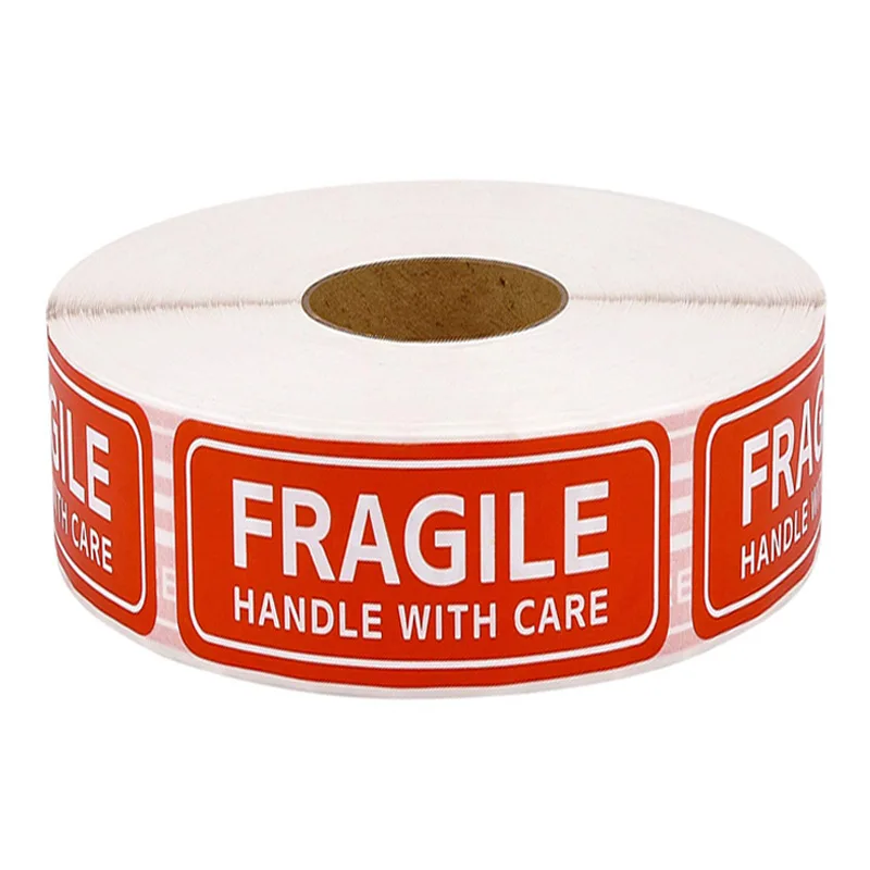 250 etiquetas pegatinas frágiles 1 Roll 2,5 cm * 7cm frágiles o curva manejar con cuidado advertencia embalaje gracias envío etiquetas adhesivas