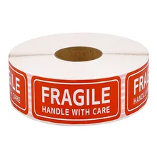 250 etiquetas frágeis adesivos 1 rolo 2.5cm * 7cm frágil ou dobrar o punho com cuidado aviso embalagem obrigado etiquetas de envio adesivos