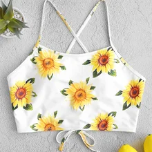 ZAFUL укороченный бикини с принтом подсолнуха и перекрестными ремешками