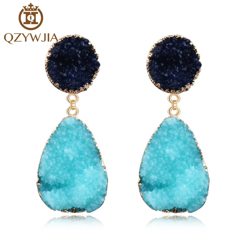

2019 New Bohemian Imitate Natural Stone ZA Drop Earrings for Women Wedding Party Resin metal Trendy Dangle Earrings Gifts