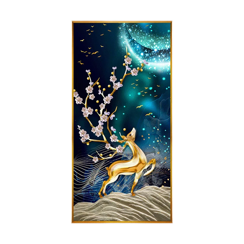 QIANZEHUI,Diamond Embroidery,Round Diamond European Fortune deer living room Full rhinestone Diamond painting cross stitch