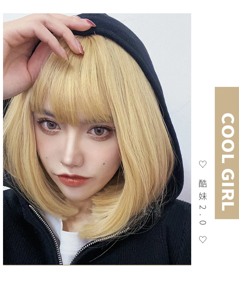 AILIADE Blonde Short Wigs Bangs Synthetic Heat Resistant Hair 