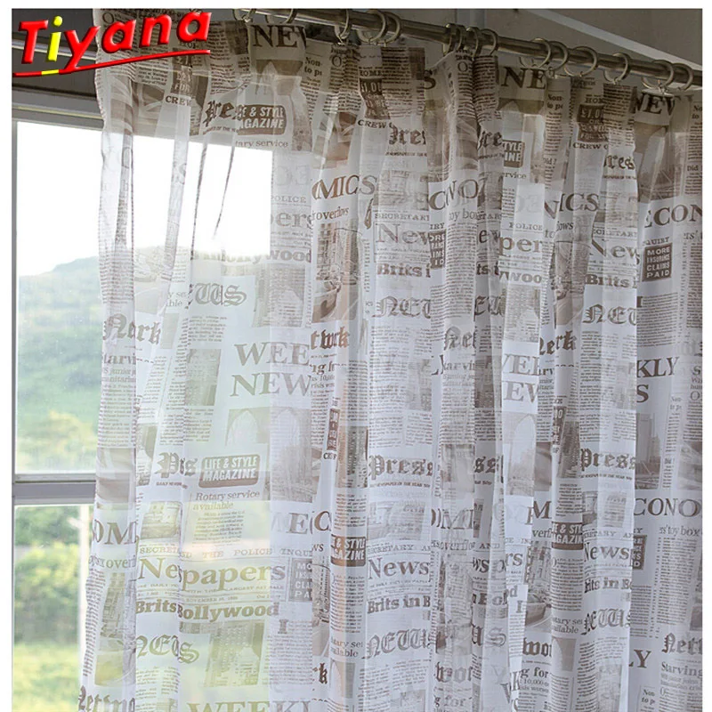 Fancy Modern Printed Newspaper Blackout Curtain Blind Drape Sheer