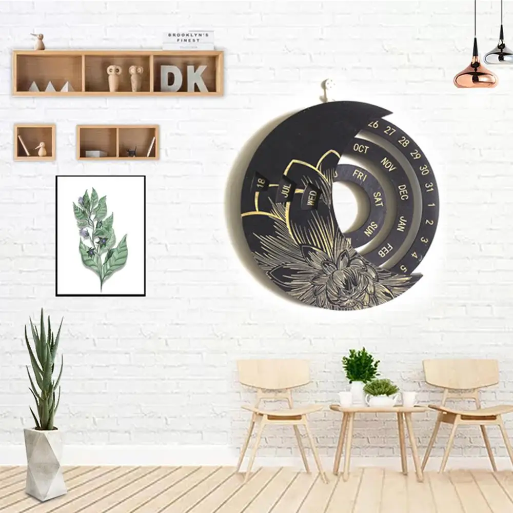 Wooden Round Turntable Calendar Creative Wooden Wall Calendar Wall Hanging Crafts Desktop Decorative Classic Gift