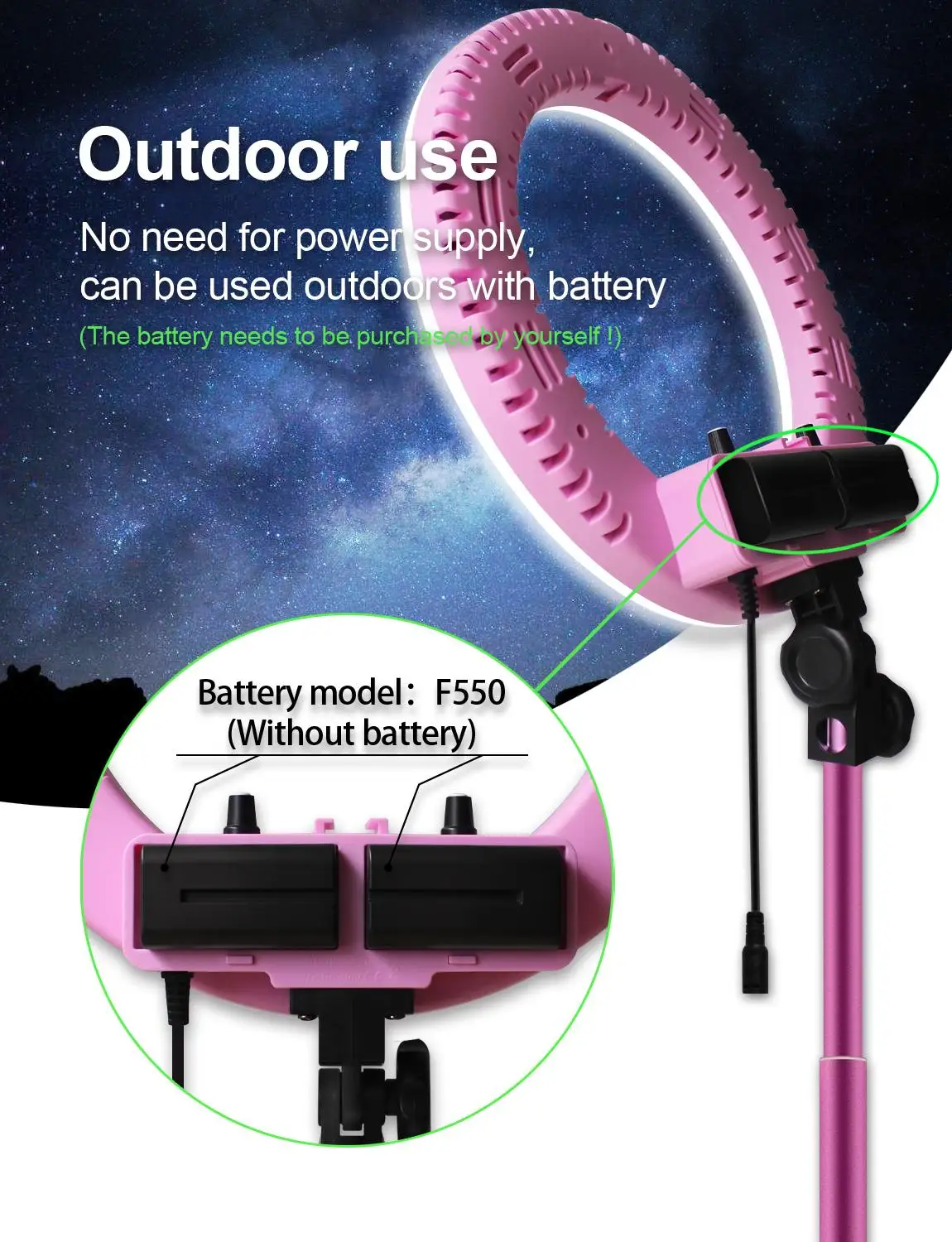 

Pink 14" Ring Light Landing Lamp Rack Professional Supplementary Lamp with Bluetooth Remote Control