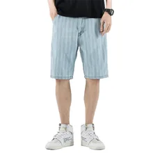 Denim Shorts Men Japanese Tide Brand Large Size Harlan Denim Shorts Male Loose Striped Straight Five Shorts More Sizes 28-42
