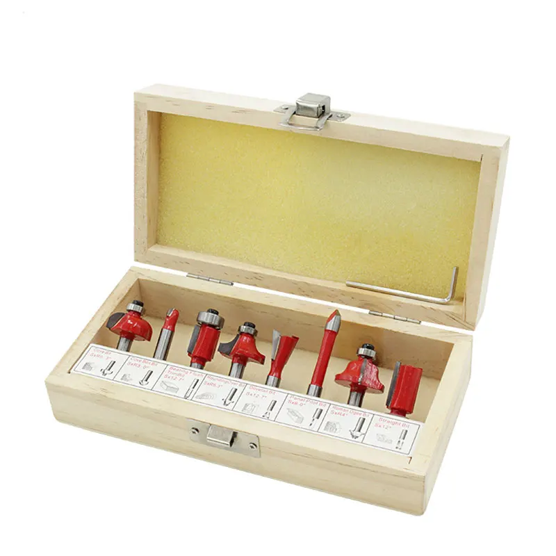

Router Bits Set Flash Trimmer Straight Knife Electric Router Trimmer Knife 8 Pieces Cutter Head Straight Handle 6.35 Size