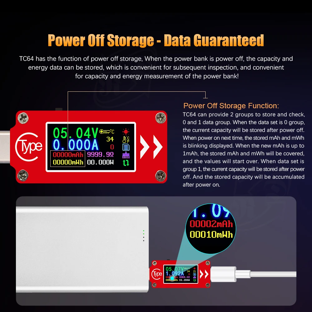 Мультиметр TC64 Тип-C Цвет ЖК-дисплей USB Вольтметр Амперметр Напряжение измеритель тока, для батареи PD зарядки Мощность банк USB Тестер