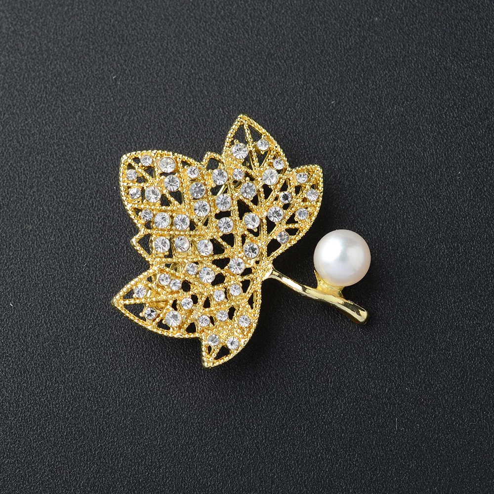 

Gold Color Plant Pearls Pin Tree Leaf Flower Enamel Brooch for Women Dress Coat Brooches Jewelry Gift Accessories