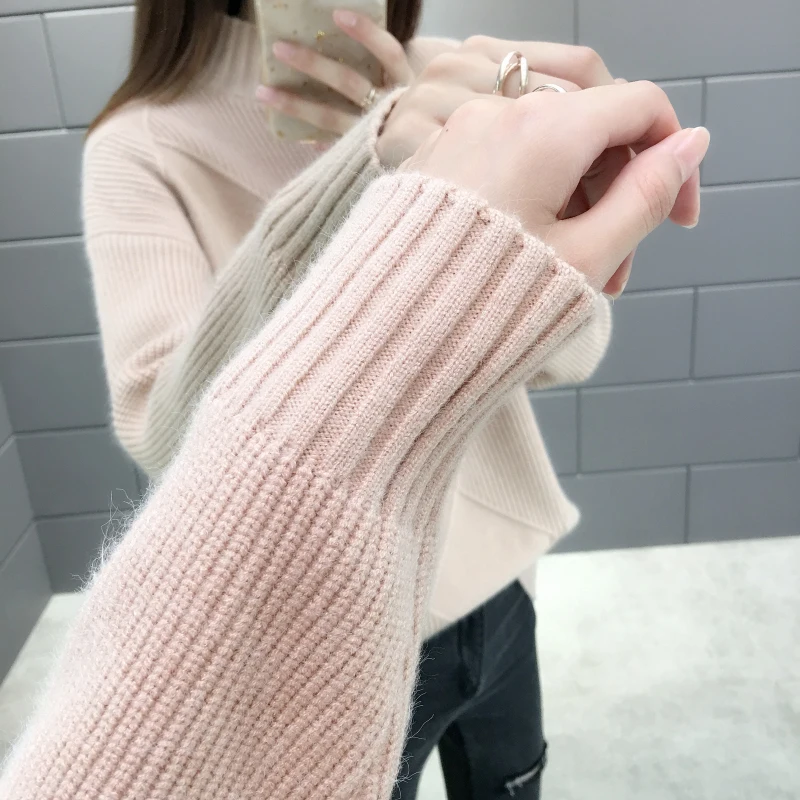 2019 New Fashion Women Sweaters Autumn Winter Elastic Pullovers Female Solid Long Sleeve Half Turtleneck Casual Female Tops 1003