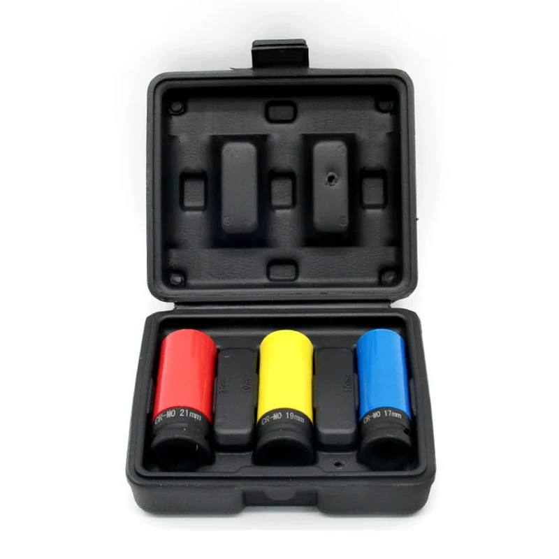 1/2'' 3Pcs Alloy Sleeve Drive Thin Wall Wheel Deep Impact Nut Remover Socket Set 17mm 19mm 21mm Car Garage Maintain Repair-Tool |