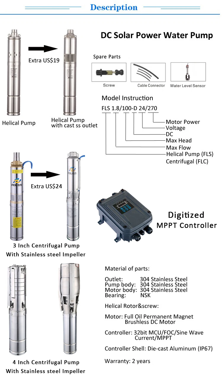100m max head submersible solar pump 1.8m3/h solar water well pumps solar water pumping system for deep well