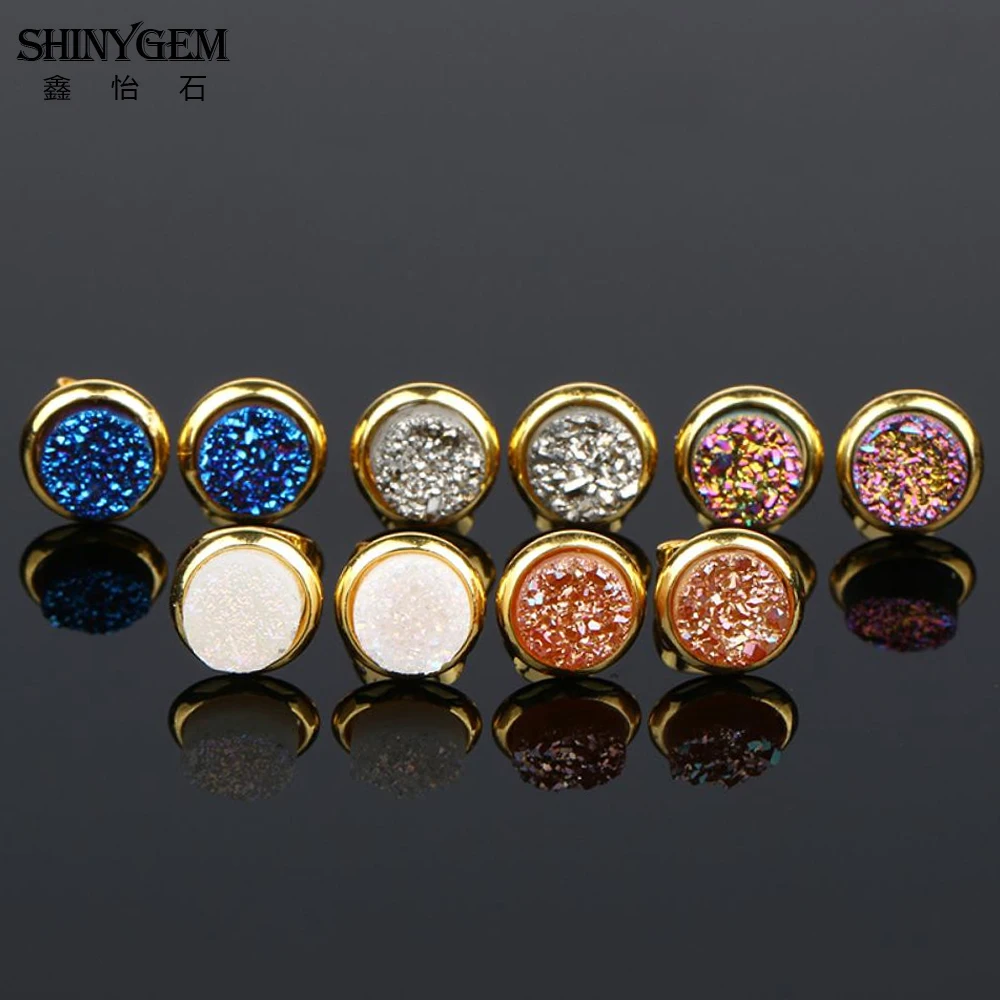 ShinyGem 6 мм/8 мм/10 мм/12mm круглый Агат Серьги позолота Натуральный камень гвоздики