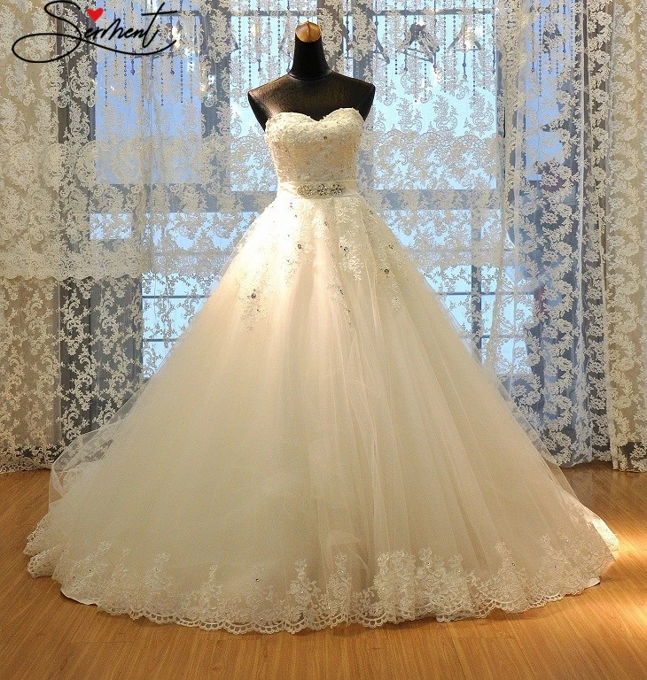 

SERMENT Luxury Sexy Tube Top Lace Backless Fishtail Small Trailing Bride Wedding Dress Crystal Beading Church Wedding