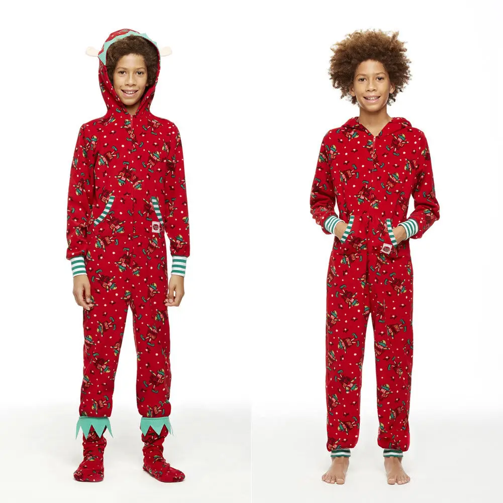 Pudcoco/Рождественская семейная Пижама, Комплект рождественских пижам для взрослых женщин и детей, красный комбинезон с длинными рукавами и капюшоном, комбинезон, одежда для сна