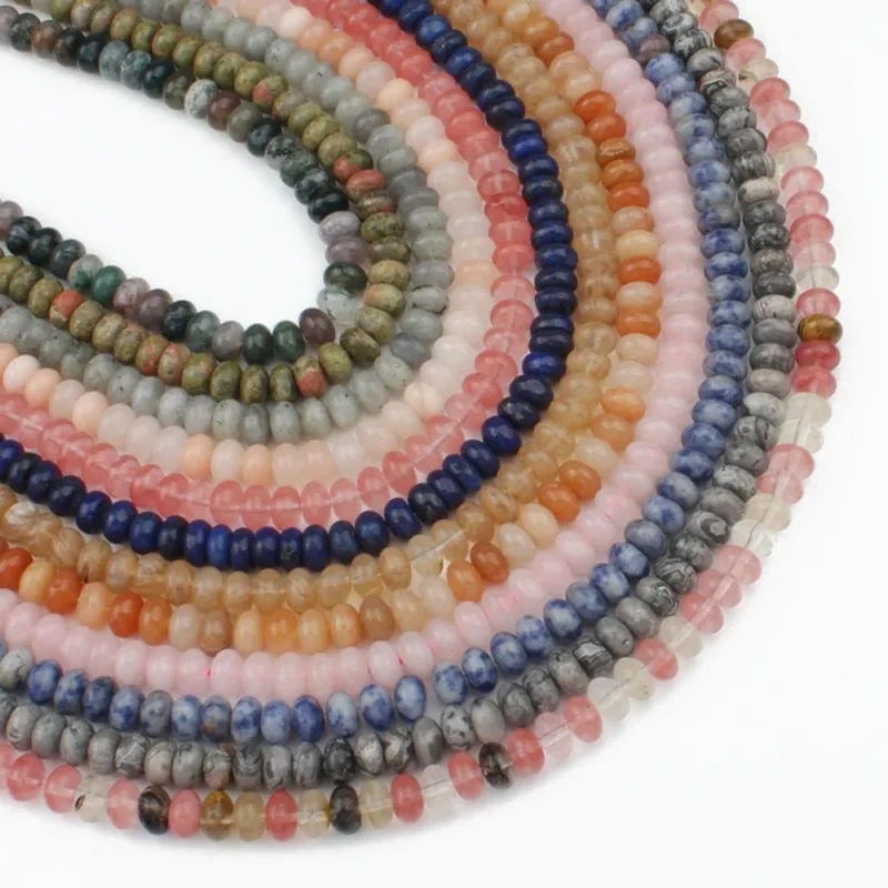 

Natural Stone Agates Jaspers Jades Beads Rondelle Loose Spacer Beads For Jewelry Making 4/6/8mm Diy Earring Bracelet Accessories