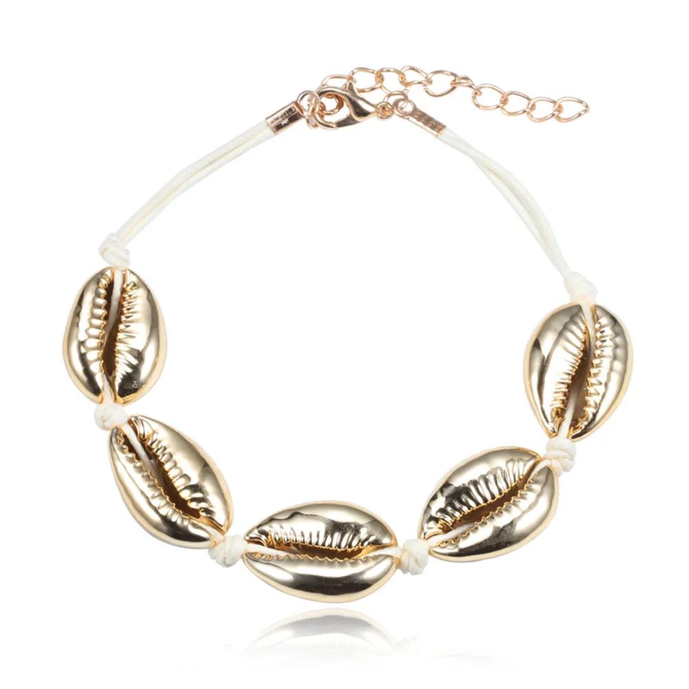 

Fashion Handmade Seashell Bracelets Natural Conch Shell Women Jewelry Metal Buckle Extension Chain Beaded Hand Knitted Bracelet