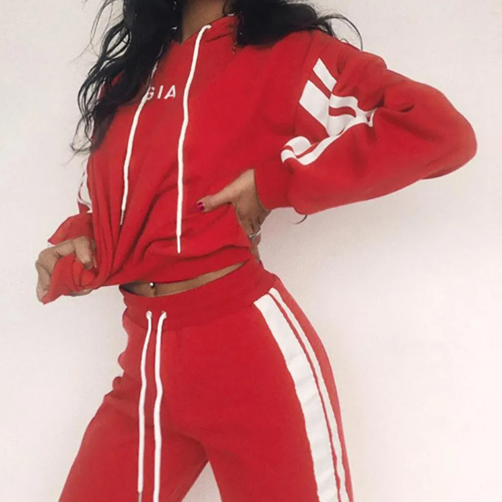 

2pcs Hooded Casual Tracksuit Suits For Women Set Hoodies Sweatshirt+Sweatpants 2 Pieces Sets Suit Sweatsuit Female FB