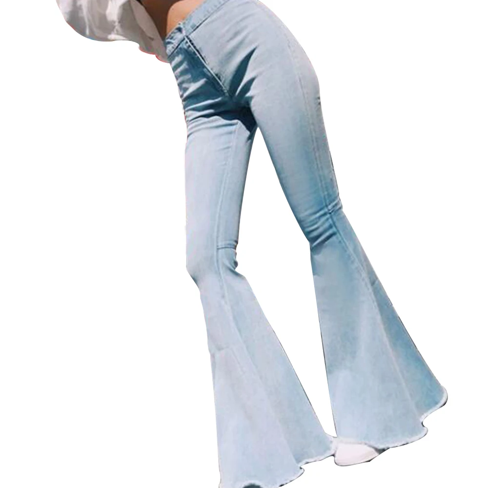 Модные джинсовые расклешенные брюки женские Ретро рваные джинсы Широкие брюки леди случайный звонок-низ расклешенные брюки женские джинсы D30