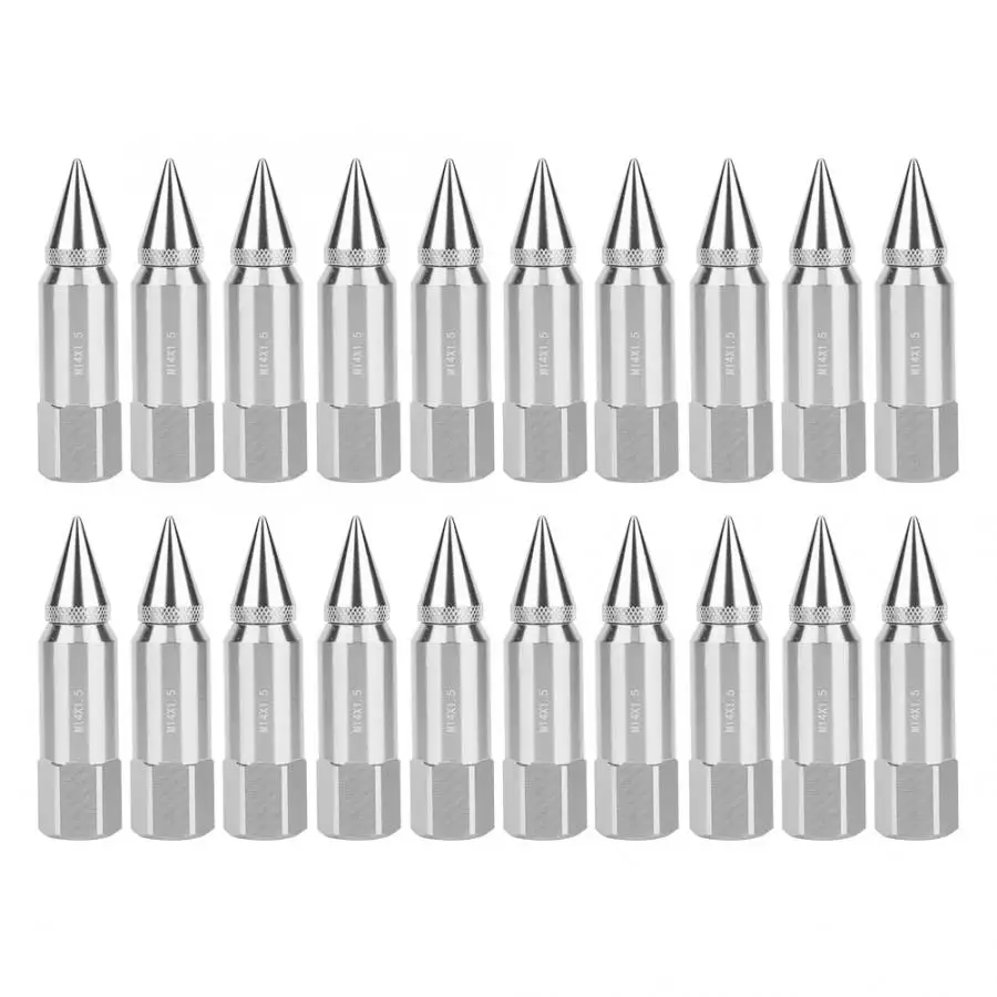 20 шт. M14X1.5 колпачок Шипованный Расширенный тюнер алюминиевый ободок колеса гайки автомобильные аксессуары диски рифлёные гайки - Название цвета: Серебристый