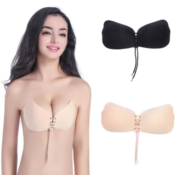 

2020 Women Self Adhesive Strapless Bandage Blackless Solid Bra Stick Silicone Push Up women's underwears Invisible Bras Dropship