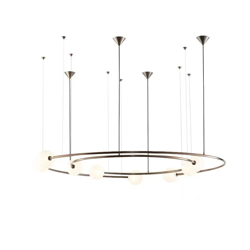 Retro Vintage LED Round Pendant Lights Creative Modern Galactic Glass Hanging Lamp for Restaurant Livingroom Bar Cafe Lustres