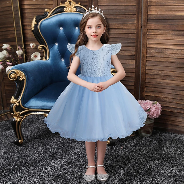 Robe D'anniversaire Pour Bébé 1 An, Vêtements De Baptême Pour Enfants,  Costume De Fête Pour Enfants, Fleur Bleue, Princesse En Dentelle - Robes -  AliExpress