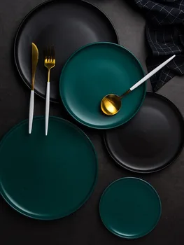 

Ceramic Steak dish Creative Dinner Plate Flat Nordic Western Dessert dishes Solid Color Breakfast Plate Fruit Salad Plate CL0930