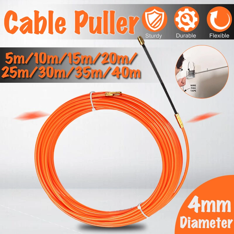 Nrpfell 4Mm 40 MèTres De Dispositif De Guidage Orange En Nylon De Cable éLectrique Push Pullers Duct Snake Rodder Fish Tape Wire 