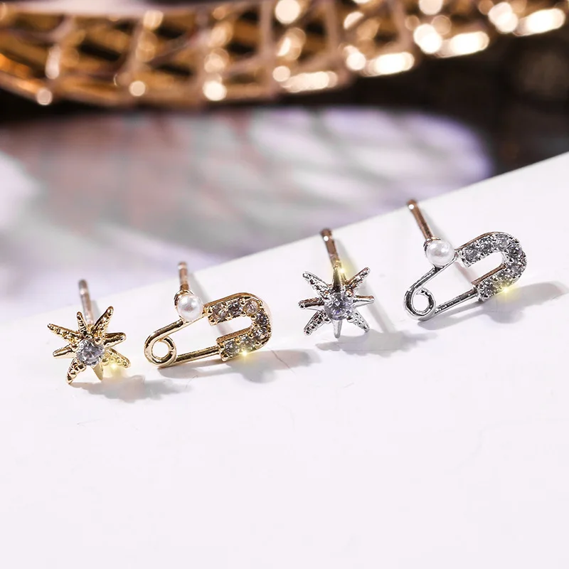 

2019 Fashion Cz Pin Star Stud Earrings for Women Gold Copper Personality Creative Statement Crystal Trendy Jewelry Party Gifts