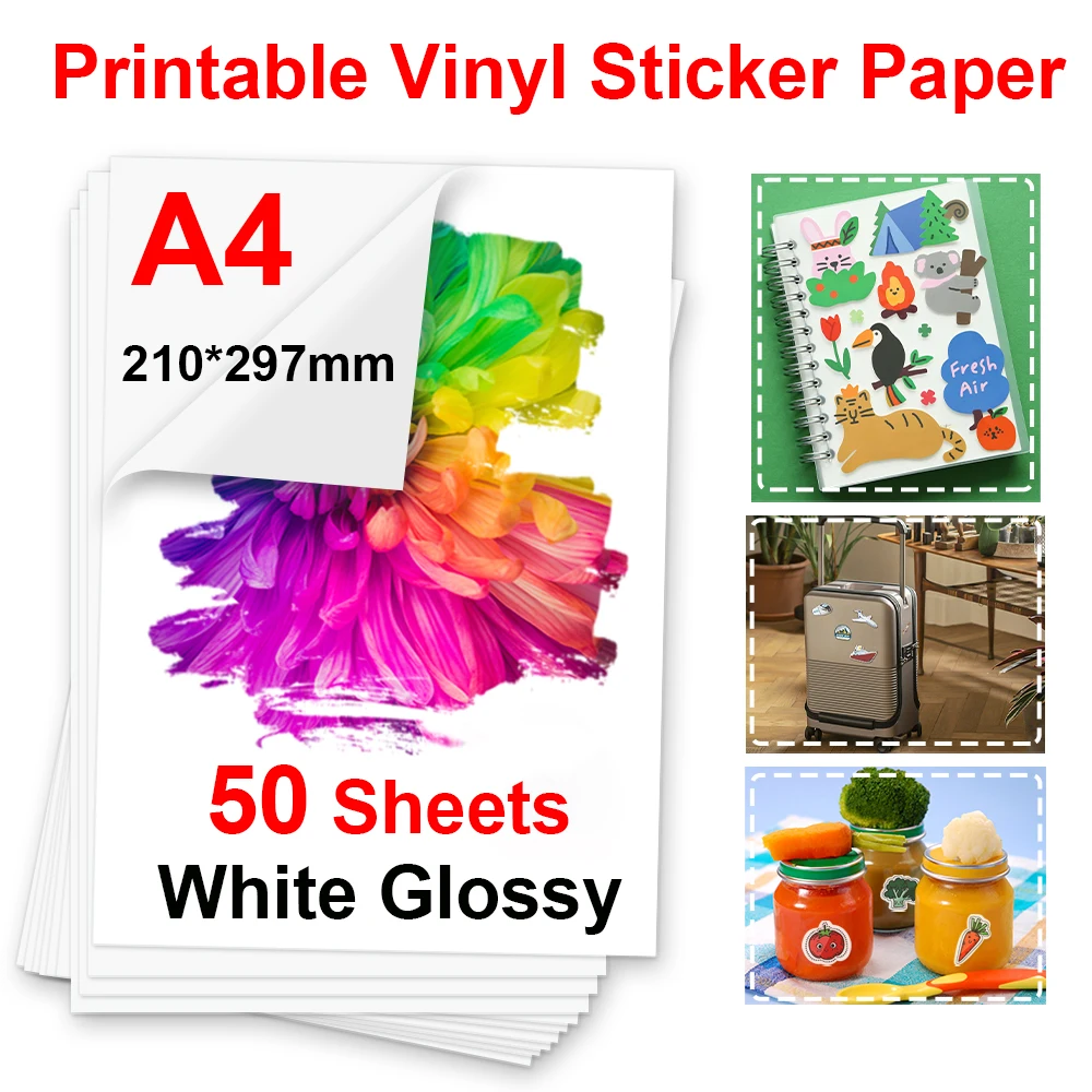 50 Sheets A4 Transparent Printable Vinyl Sticker Paper Waterproof White Holographic Vinyl Label