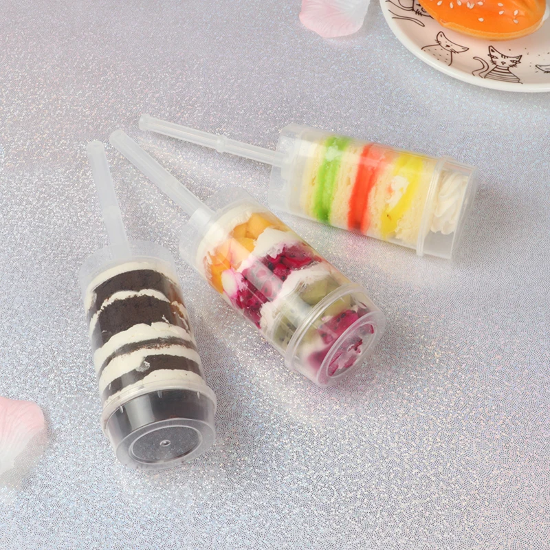 

50pcs High quality creative ice cream fruit cake plastic cups round heart shape transparent dessert baking decor cup with lid