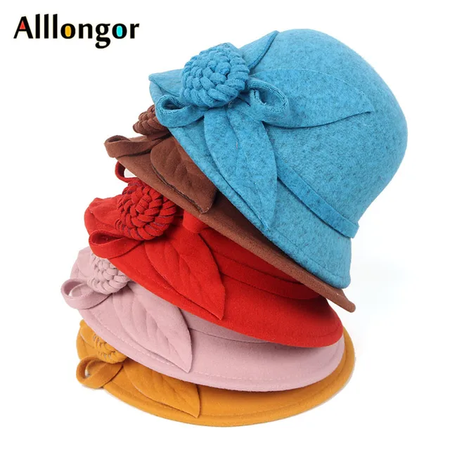 2023 Winter Retro Fedora Hat Women Chapeu femme feutre Floral Sombrero mujer Bowler Hat Vintage formal Wool Fedora Felt hats 2