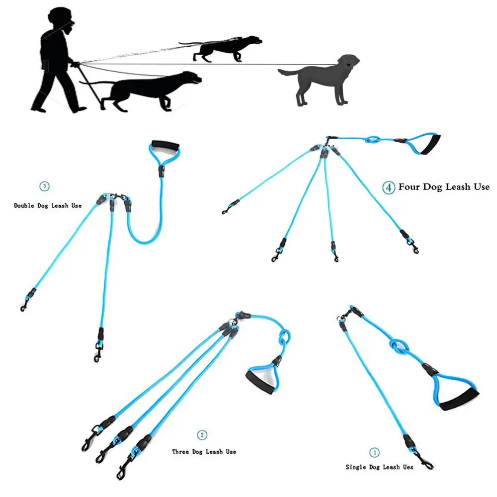 

Blue Multi-head rope Nylon Dog Leash with Padded Handle,Climbing Rope Removable Pet Traction Rope,Adjustable and Detachable