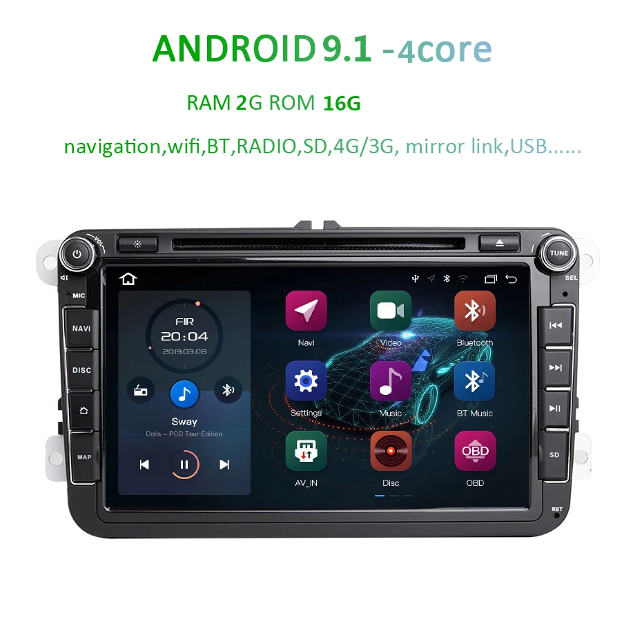2Din автомобильный MP5 Android 9 1 2 + 16G dvd плеер 8 дюймов авто радио для VW passat b6 golf 4 5 6 polo tiguan
