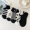 Black and white embroidery socks female ins tide socks shallow mouth summer cartoon cow cute striped boat socks ► Photo 3/5