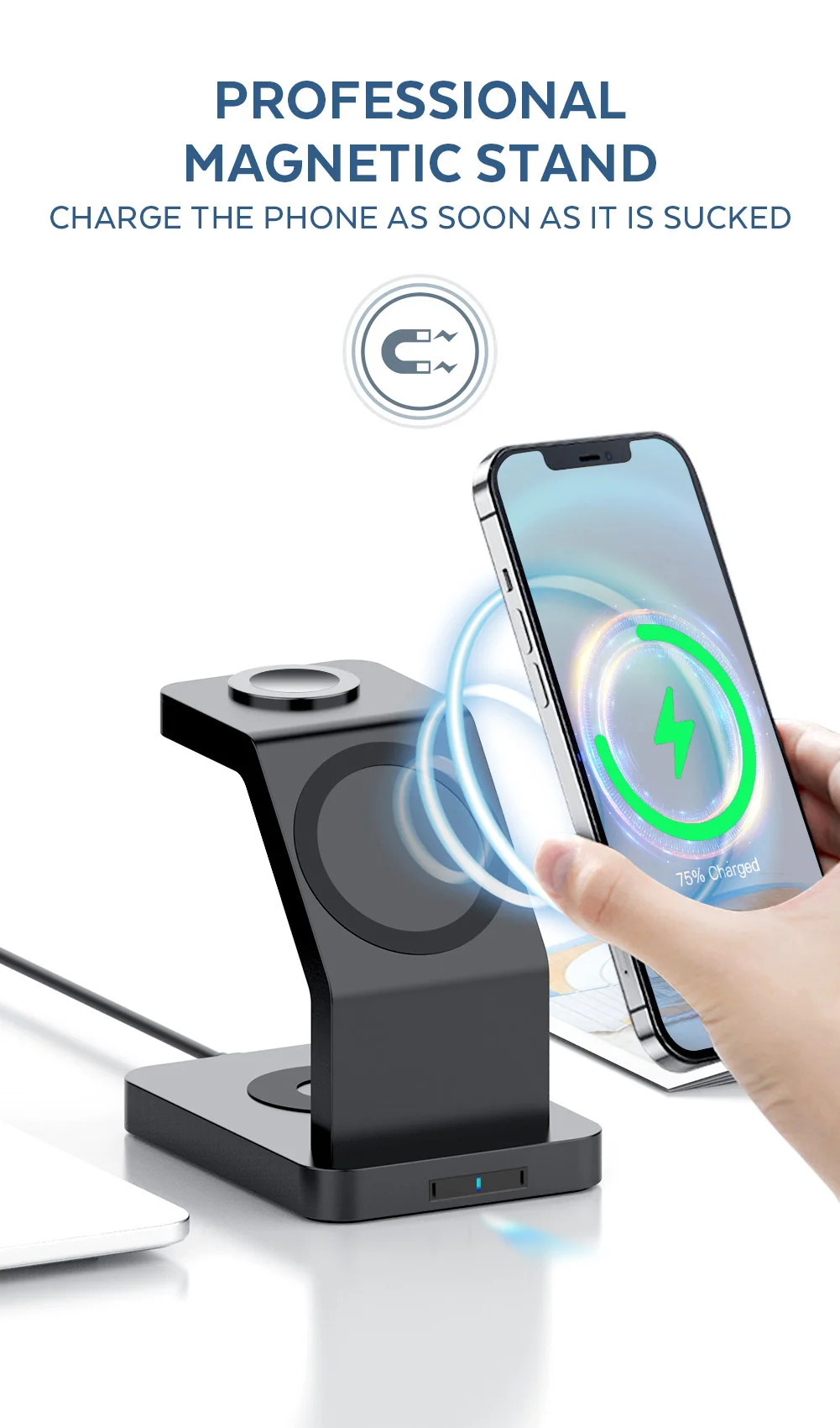 15W Magnetic Wireless Charger Stand 4 in 1 QI Fast Charging Dock Station For iPhone 13 12 Pro Max Mini Apple Watch 7 Airpods Pro iphone charging pad