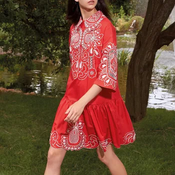 

BGW HT33126 High Neck Red A Line Mini Cocktail Dresses Three Quarter Sleeves Floral Print Robe Coctail 2020